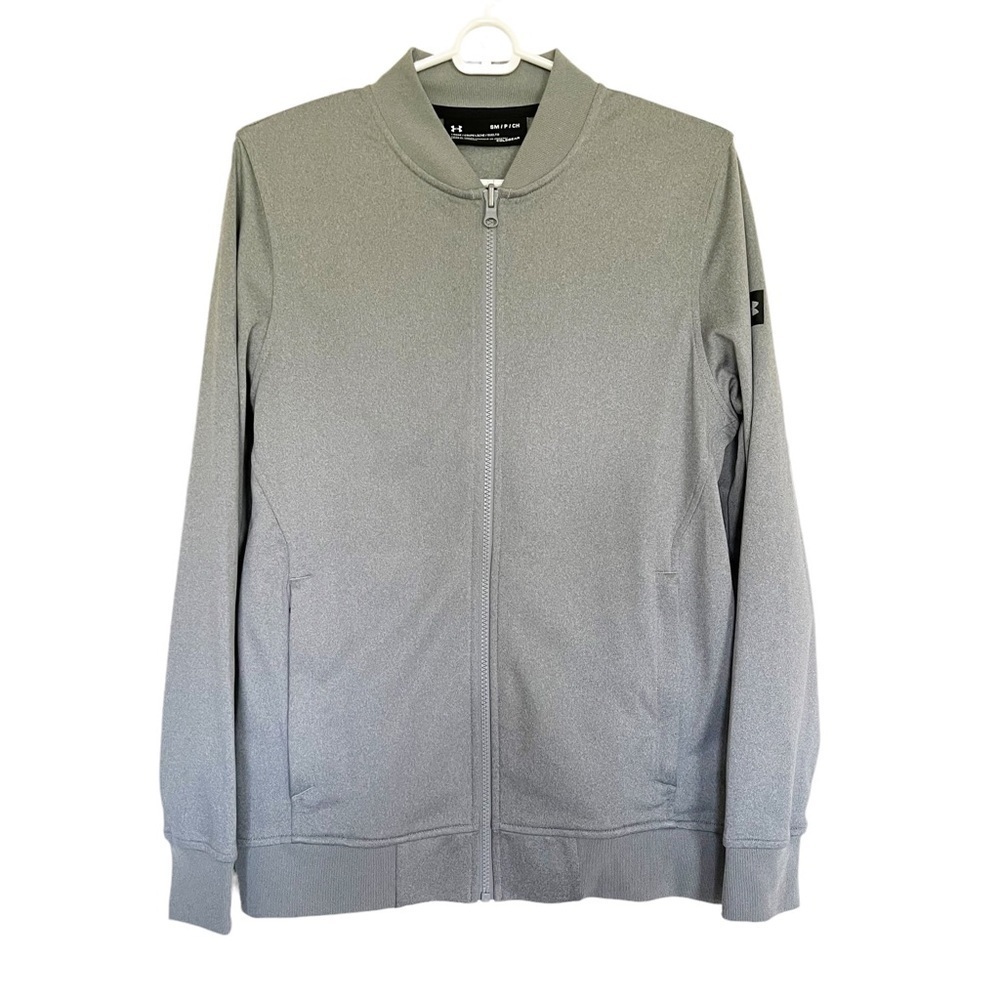 Under Armour Cold Gear Full Zip Collarless Jacket Pockets Gray Size Small FLAW